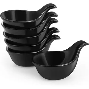 Ceramic Dipping Bowls, Small Bowls for Dipping with Handle, Condiment Cups Soy Sauce Dish, Porcelain Ramekins, Sauce Holders, Containers for Small Side Dishes Dips - 3 oz, Set of 6, Black
