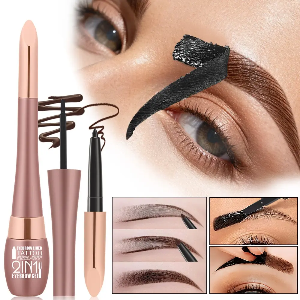 2-In-1 Peel off Tattoo Brow Gel & Eyebrow Pencil, Eyebrow Shape, Waterproof Smudgeproof Long Lasting Makeup, Clean Formula, 4 Colors Available, Eyebrow Makeup Products