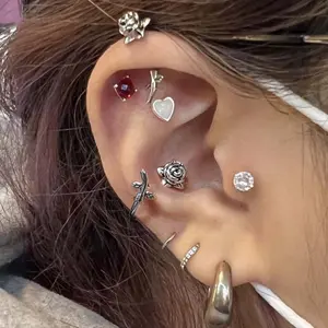 Trendy Jewelry Aileen New Rose Lip Ear Bone Hoops - Artificial Gemstone Earrings with Sweet-Cool Personality, Versatile Design, Ear Stud Accessory, Ear Studs