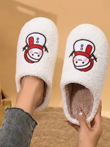☃️Winter Snowman Plush Slippers, Lightweight Soft Teddy Fleece, Cute Snowman Embroidery, Thick Lined, Non-Slip Sole, Christmas Home Comfort