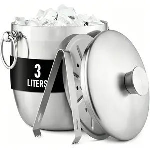 Portable Double Wall Insulated Ice Bucket Stainless Steel Leakproof Beverage Cooler Home Outdoor Party Use