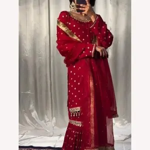Indian Party Wear Look Fully Stitched Heavy Georgette Sharara Suits in red size XL