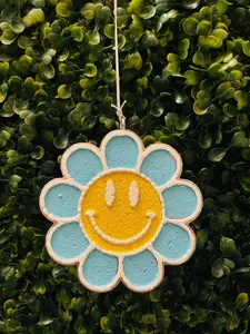 Smiley Face Flower Car Freshie- Scent Sugar Cookie