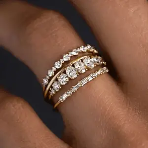 4pcs/1set Alloy Rings with Sparkling Cubic Zirconia, Elegant Stackable Fashion for Women to Party and Daily Wear for Graceful and Charming Look