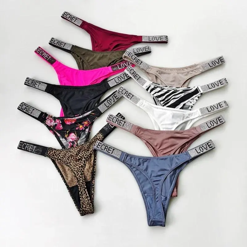 Women's Low-Waist Seamless Breathable Thongs, 6-Pack Comfy Nylon Lace Lingerie with Rhinestone Detail, Cotton Fabric Elastic Panty Set (S-XL)