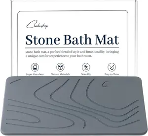 Stone Bath Mat  Diatomaceous Earth Bath Mat for Bathroom Floor, Non-Slip, Quick Dry Shower Mat, Super Absorbent & Easy to Clean 23.5 x 15.5, Grey