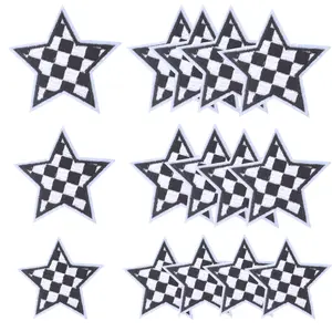 15pcs Black and White Checkered Pentagram Patches Five-Pointed Star Iron On Racing Day Patch Embroidered Sew on Appliques for Clothes Jeans Hats Backpacks Denim Crafts