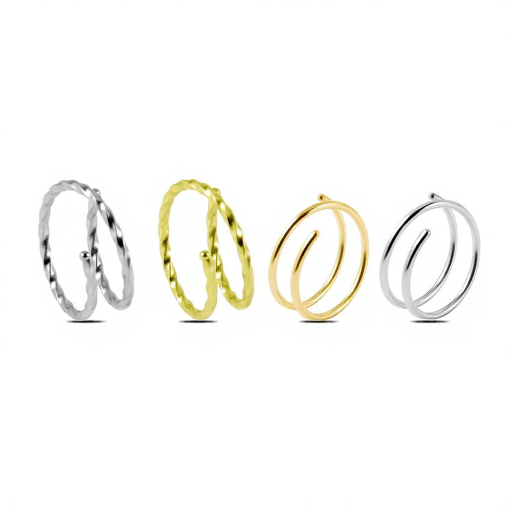 HERVAY 20G/8MM Spiral Nose Rings - Simple Design in Gold & Silver - Durable Comfortable Earrings for Everyday Wear