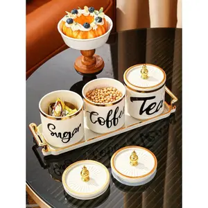 4pcs/Set (1 Tray, 3 Jars) Plastic Multi-Purpose Airtight Storage Jars For Cereal, Candy, Cookies, Bread In Living Room, Dining Room, Kitchen. Suitable For Outdoor, Wedding, Party, Gift, Birthday Containers Oven Utensils Canister