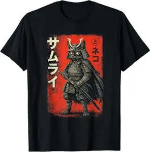Vintage Anime Cat Samurai Japanese Funny Graphic Tees Cat T-Shirt