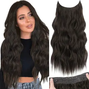 Invisible Wire Hair Extensions, Black Brown Clip in Hair Extension  Thick Hairpieces Double Weft 20/24 Inch Synthetic Long Wavy Hair Extension for Women