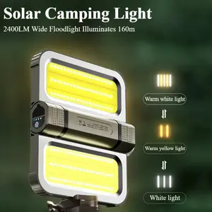 XTAUTO Solar Camping Lights, Bright LED Magnetic Foldable Camp Lantern, Battery Powered Portable Outdoor Light for Backpacking, Hiking, Tent, Power Outage, Emergency Survival, Night Fishing, Walking, Working, Camping Gear Essentials