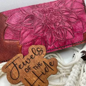Gorgeous Dahlia Leather Hand-Tooled Luxury Card Wallet brown leather