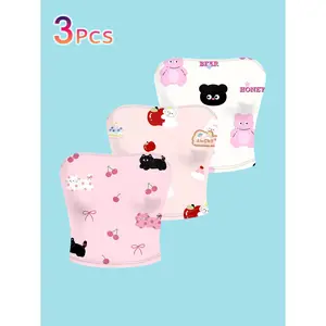 3PCS Cute Bear & Cat Print Tube Tops |   Kawaii Strapless Crop Tops for Women