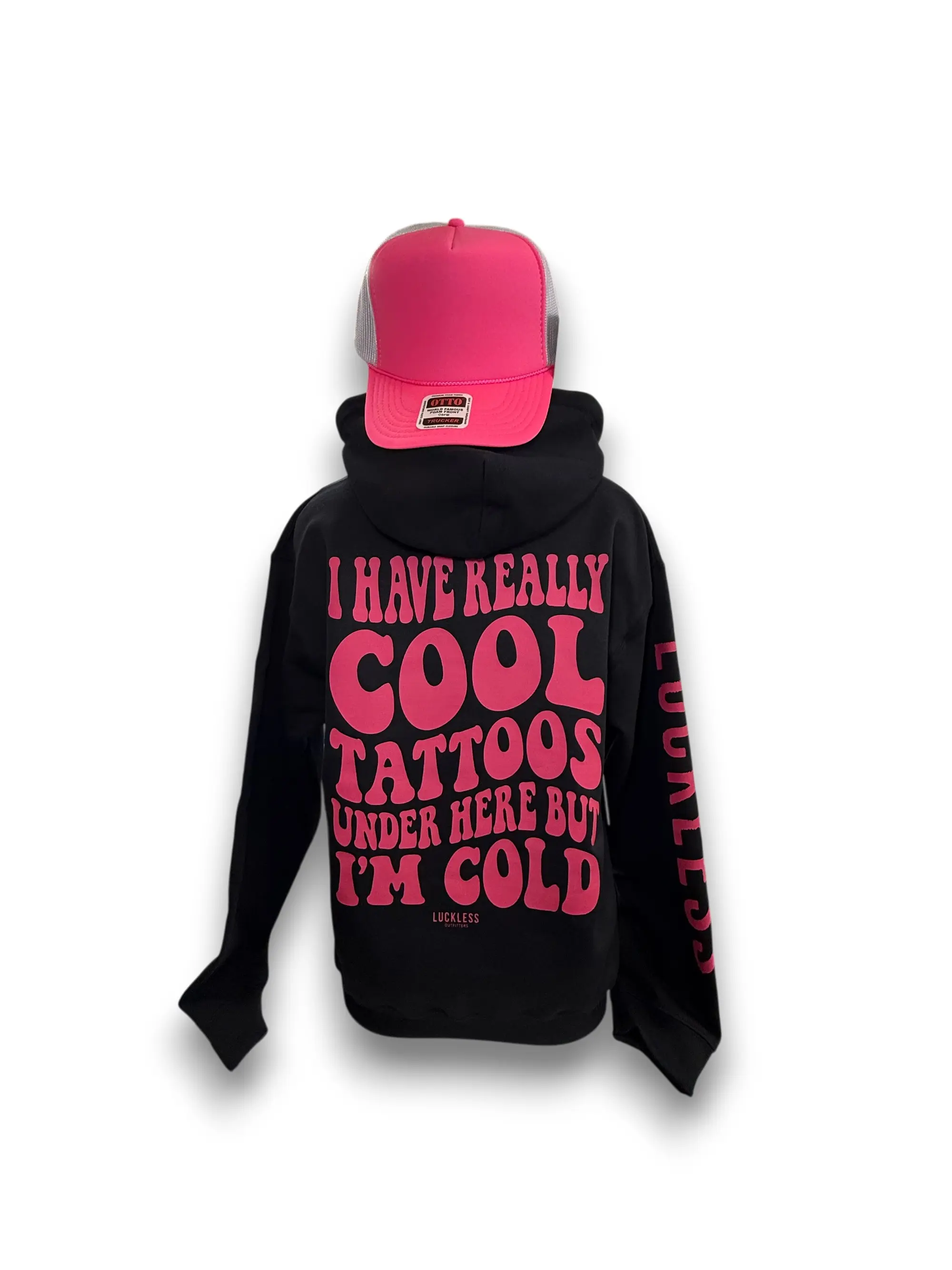 Cool Tattoos | Funny Black Mint White and Pink Pullover Hoodie for Tattoo Lovers by Luckless Outfitters