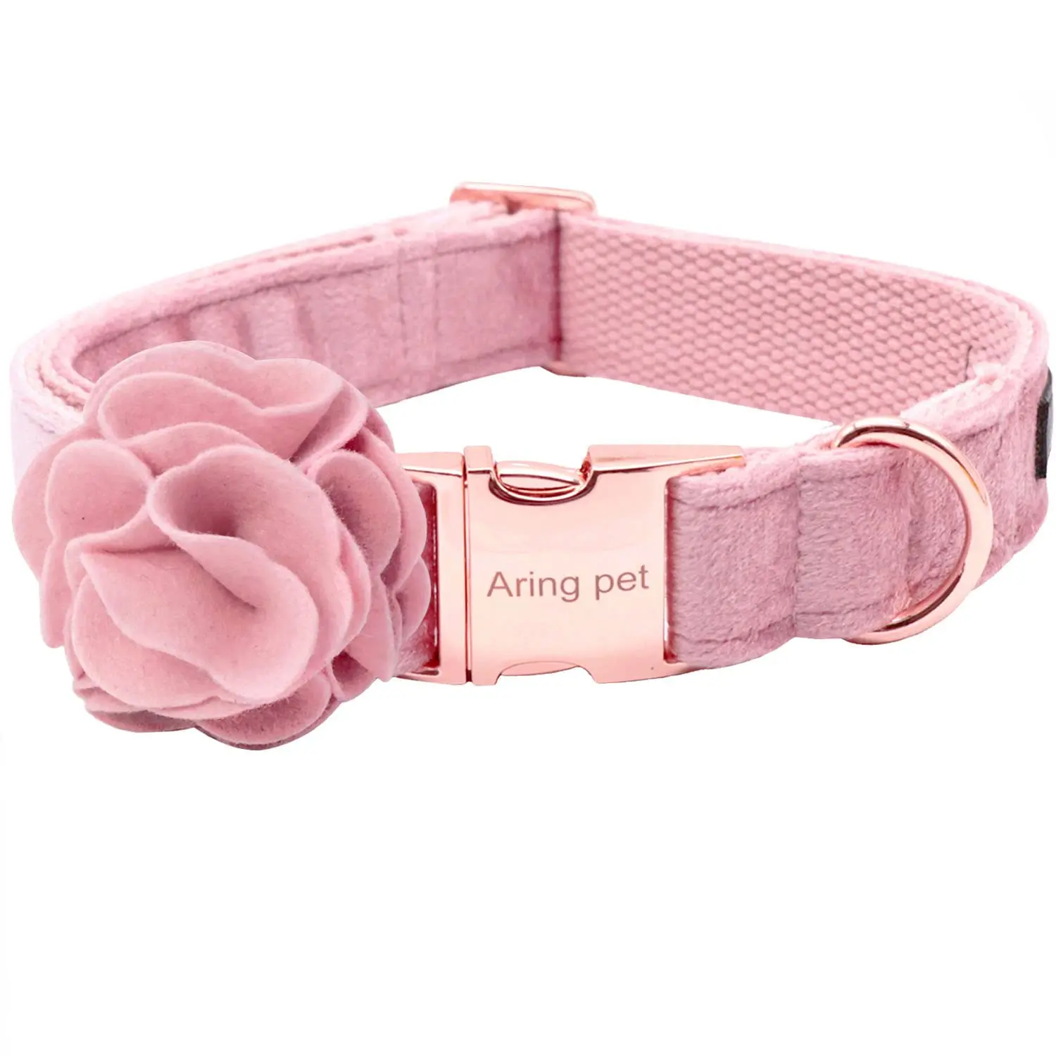 Aring Pet Velvet Dog Collar - Velvet Material, Durable Inner Webbing, Detachable Flower, Adjustable Blush Pink, Chew Resistant, Gentle Skin, Hand Wash Only, Fits Small-Large Breeds, Gift Box with Tissue Paper, Ideal for Daily Wear, Dog Owner Gifts