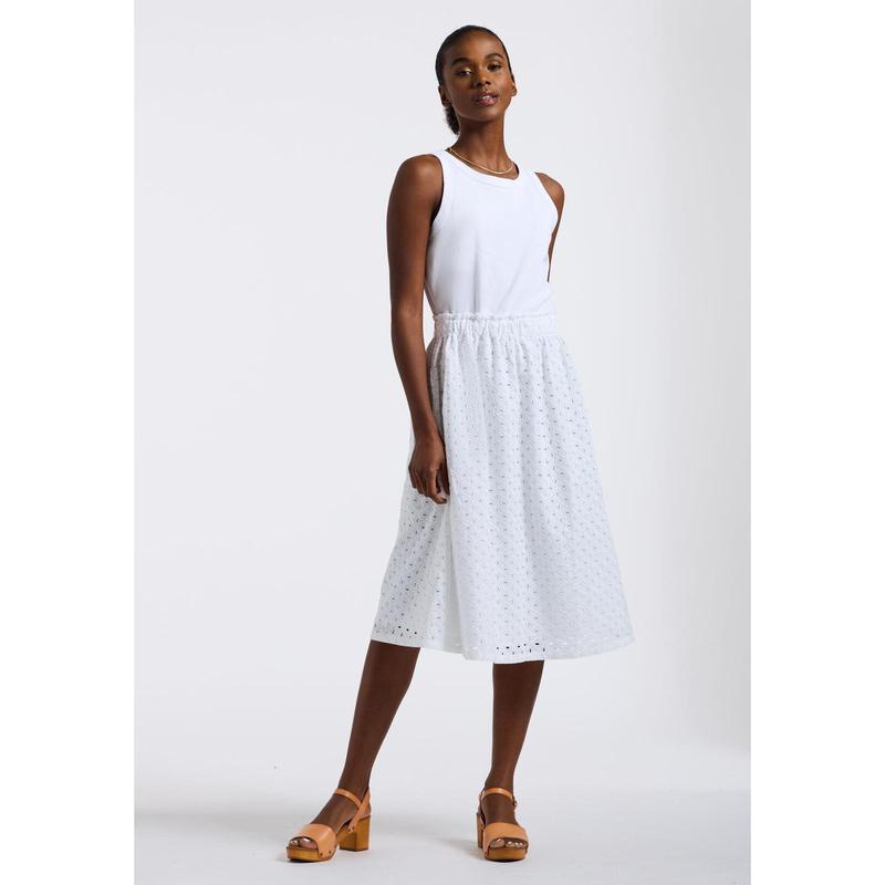 Drea Women's Tank Dress with Eyelet Embroidered Skirt, White - WD0067P
