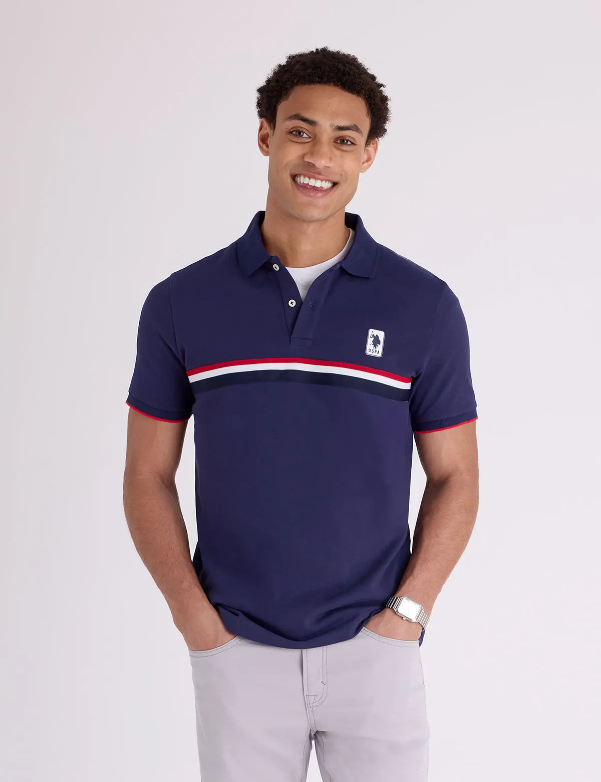PIECED SIGNATURE STRIPE PIQUE POLO SHIRT