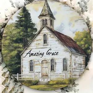 2D Flat 1pc Vintage Church Metal Wall Decor - & Brown Rustic Farmhouse Decoration - 8x8 Inch Indoor/Outdoor Religious Art for Home, Cafe, Wedding, Church- Easy Hang with Pre-Drilled Holes - Durable Metal Construction