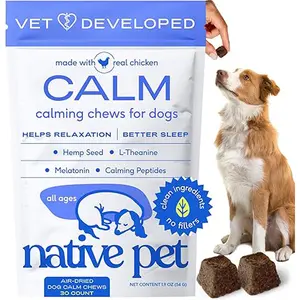 Native Pet Calm Dog Calming Chews - 60 Treats - Dog Melatonin for Small, Medium, Large Breeds – Natural Anxiety Relief, Calming & Sleep Aid – Puppy Essentials