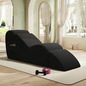 Yoga Chairs for Adults, Ergonomic Corduroy Chaise Lounge with Side Storage Pocket & Lumbar Pillow, No Assembly Foam Floor Recliner, Ideal for Stretching Meditation Napping Reading, Perfect for Bedroom Living Room Home Yoga Room, Great Father's Day Gift