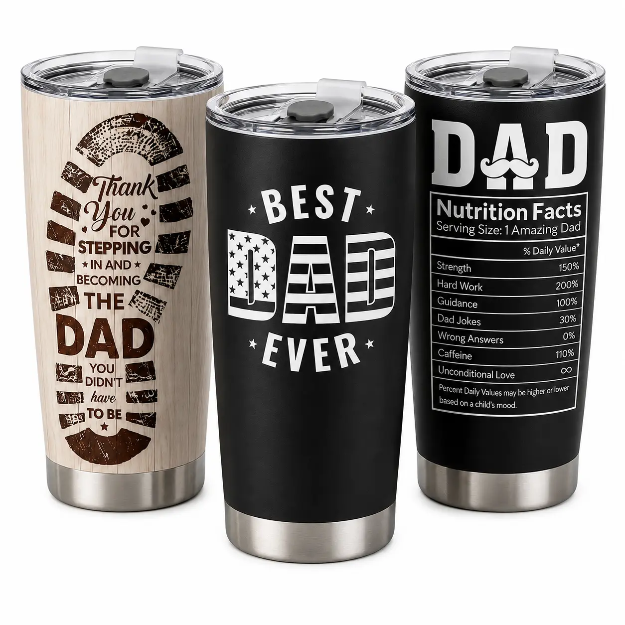 Best Dad Ever Nutrition Facts 20oz Tumbler, Stainless Steel Vacuum Insulated Portable Travel Mug Coffee Thermal Cup, Men Gift on Father's Day