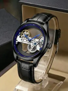 A men's 2025 fashion trend personalized mechanical single bridge hollow design style versatile and explosive waterproof fully automatic mechanical watch Analog Watches Waterproof Wrist Watch