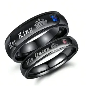 Matching King and Queen Couple Rings – Personalized Crown Design for Anniversary or Gift