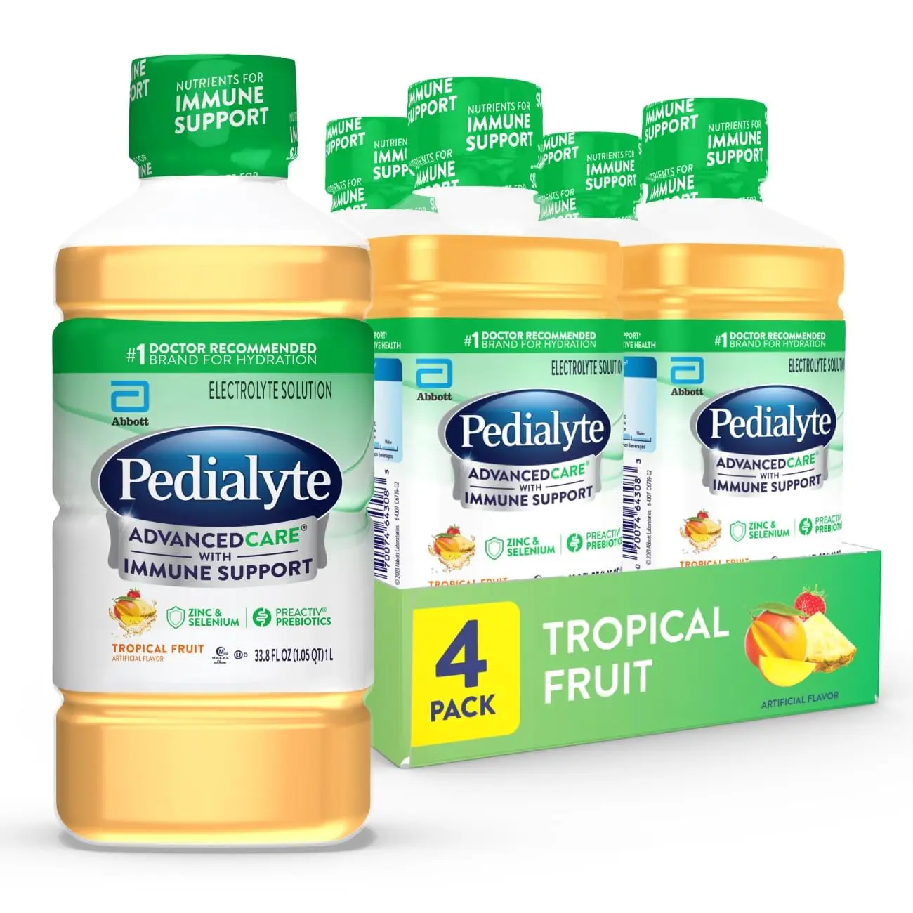 Pedialyte AdvancedCare Electrolyte Solution Has PreActivPrebiotics | Hydration Drink | Strawberry Lemonade, 1 Liter, Pack of 4