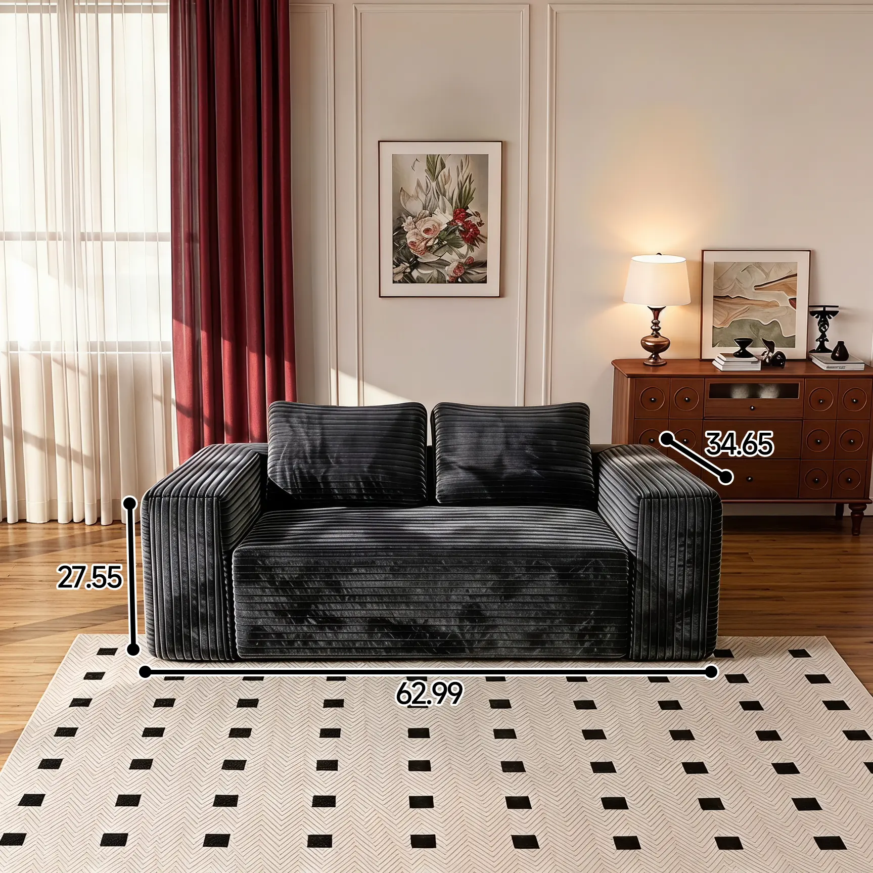 63in Gray Two-Seater Sofa