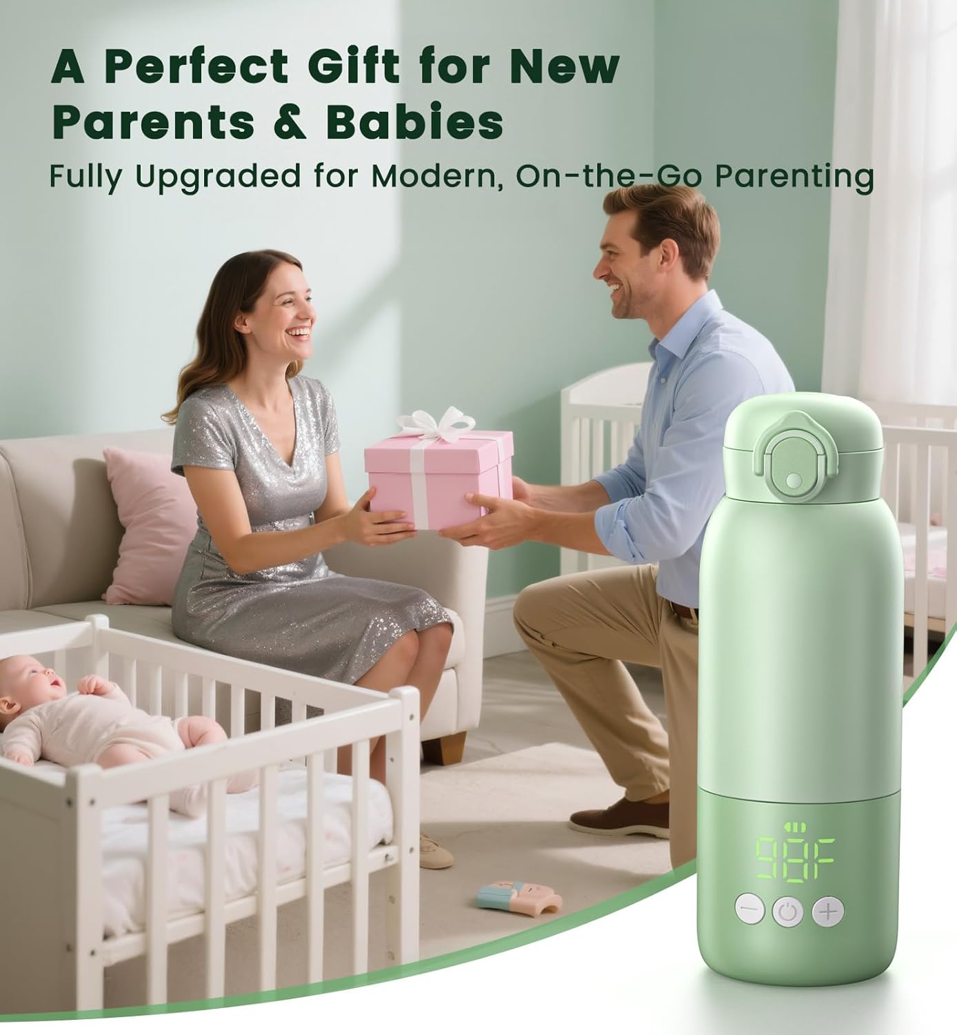 Portable Bottle Warmer for Travel 12oz- 80W Fast Heating, 316 Stainless Steel, 11400mAh Rechargeable Precise Temp Control & LED Display Safety Lock Cordless Travel Warmer for Breastmilk & Formula