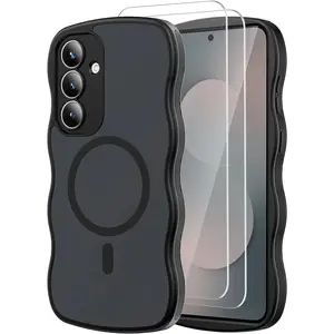 for Samsung Galaxy S25 FE Case,Full Camera Protection Wave Soft-Touch Skin Frame Translucent with Screen Protector, Military-Grade Matte Funda para S25FE S 25 FE (Black)