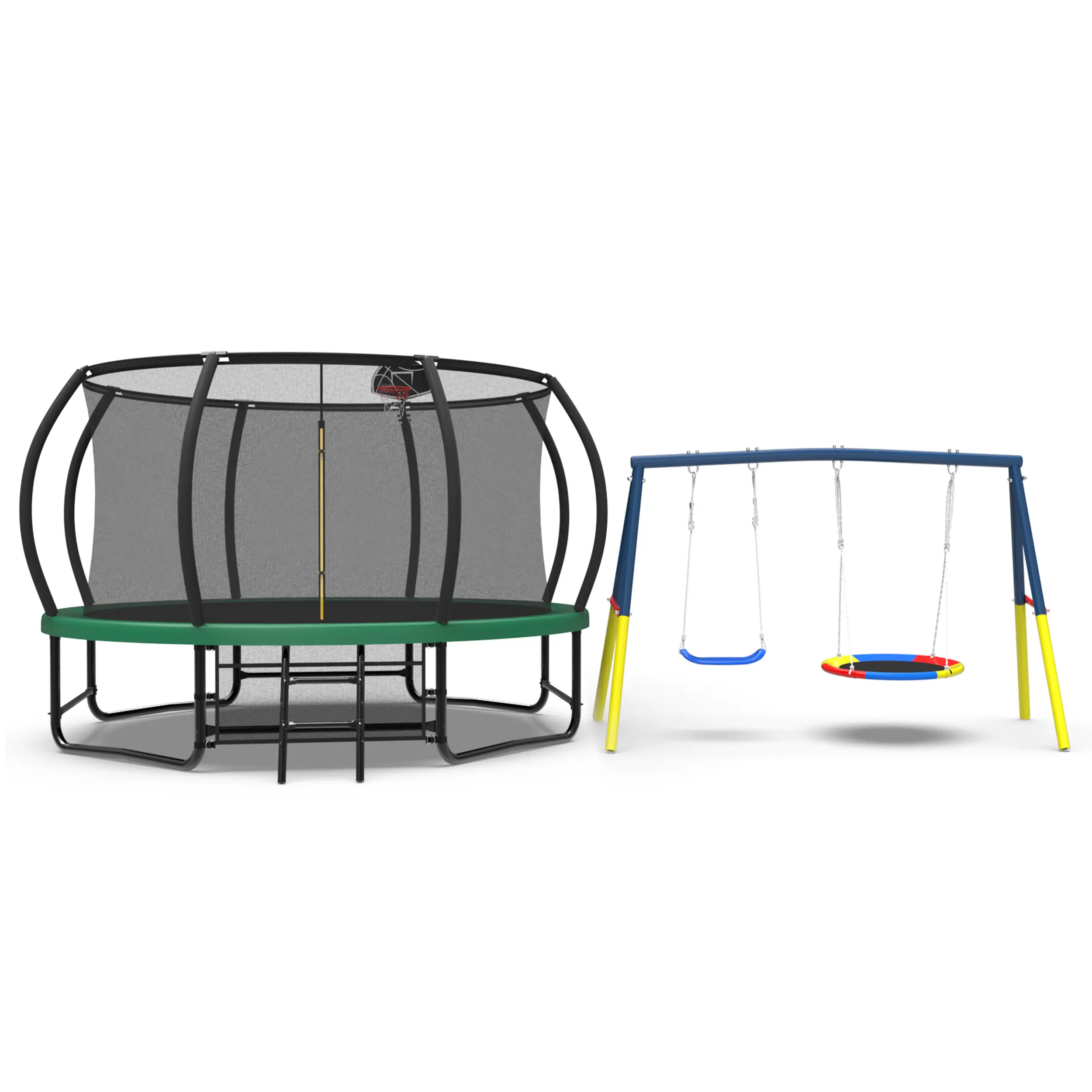 Mersco 12FT Heavy Duty Trampoline with Enclosure Net & Swing Set Outdoor Big Trampoline for Backyard, Kids Trampoline with Basketball Hoop, 1320LBS Capacity (Green),dealsforyourdays, Trampoline For Kids, Galvanized Steel, Safety Fence