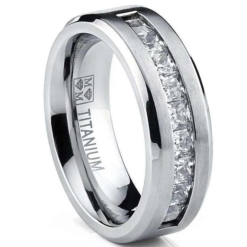 2025  Silver Plated Stainless Steel Rings For Men Square Cubic Zircon Ring Jewelry Accessories  Size 7-13