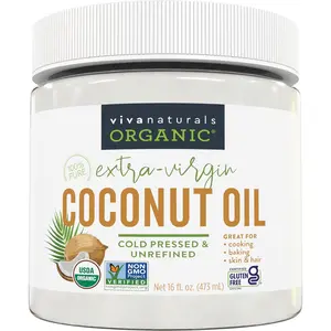 Viva Naturals Organic Coconut Oil, 16 fl oz – Unrefined, Cold-Pressed Extra Virgin Coconut Oil, USDA Organic & Non-GMO, Natural Cooking Oil, Hair Oil & Skin Oil