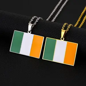 Male and female couples stainless steel ethnic style dripping oil Irish flag necklace