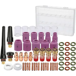 63 count TIG Welding  Accessories kit Nozzle Collets  Stubb Stubby Gas Lens #10 Glass Cup Kit for WP-17/18/26