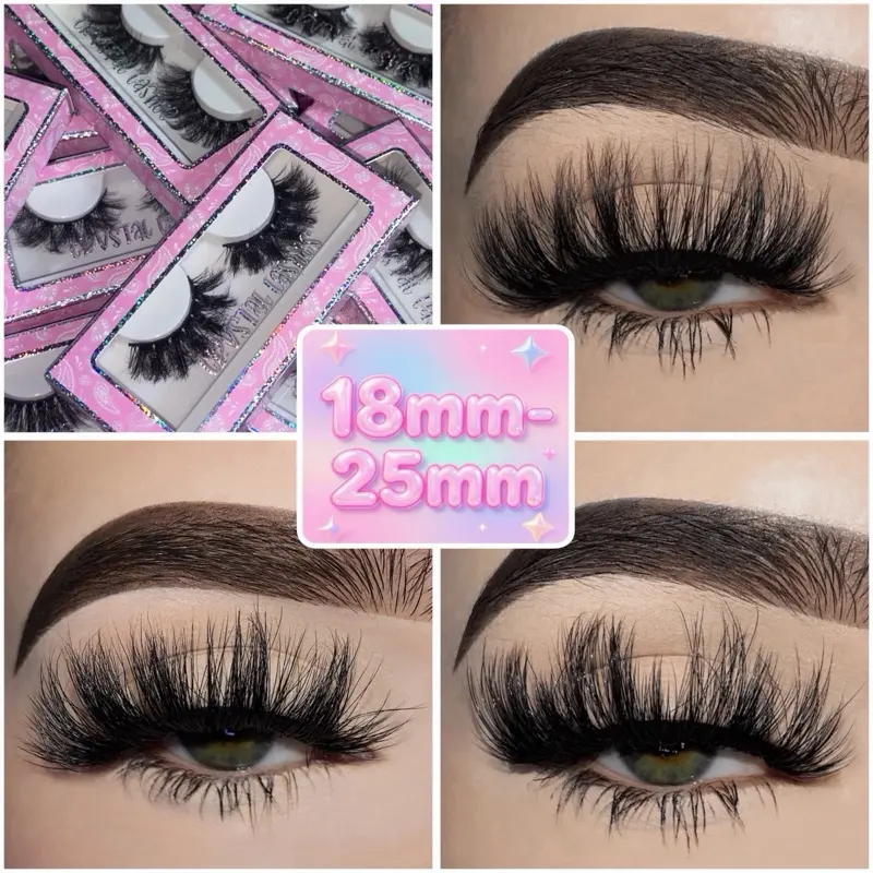 18mm-25mm Fluffy Lashes 1 Pair Long Length Dramatic Full Volume High Quality Faux Mink Strip Eyelashes Bold Eye-Catching Style for Dramatic Look Cosmetic Makeup