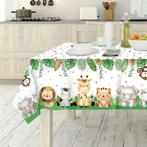 2D Flat Party Tablecloth 1pc, Jungle Adventure Animal Design, Lion, Gorilla, Zebra Pattern, Ideal for Birthday Parties, Anniversaries, Baby Baptisms