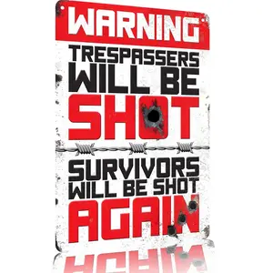 Funny No Trespassing Metal Sign 8x12 Inch Wall Decor - Retro Distressed Warning Home Decor for Yard, Fence & Property