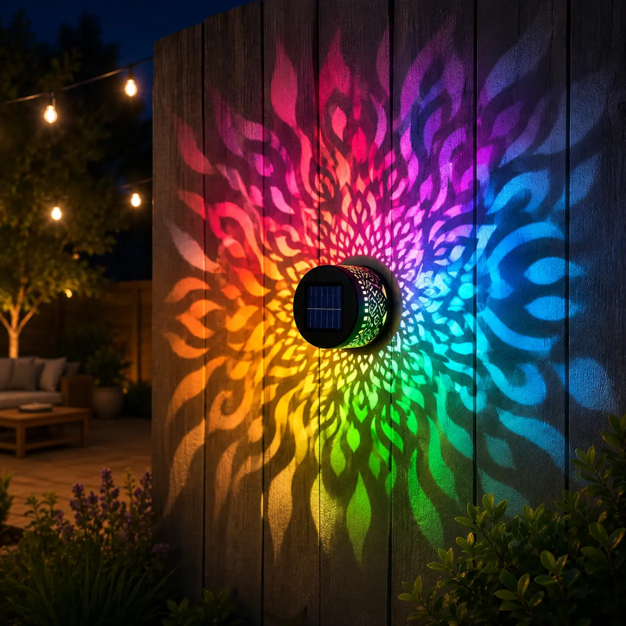 Solar Mandala Projection Wall Lights 2-4-Piece Set, 7-Color Changing Solar-Powered Outdoor Lighting, Waterproof Durable Decor for Patios Courtyards Motion Sensor Flood