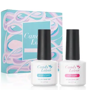Candy Lover 2 Pcs 15ml Gel Top Coat & Base Coat Set – Long-Lasting Shine Finish Durable Gift Glossy Manicure