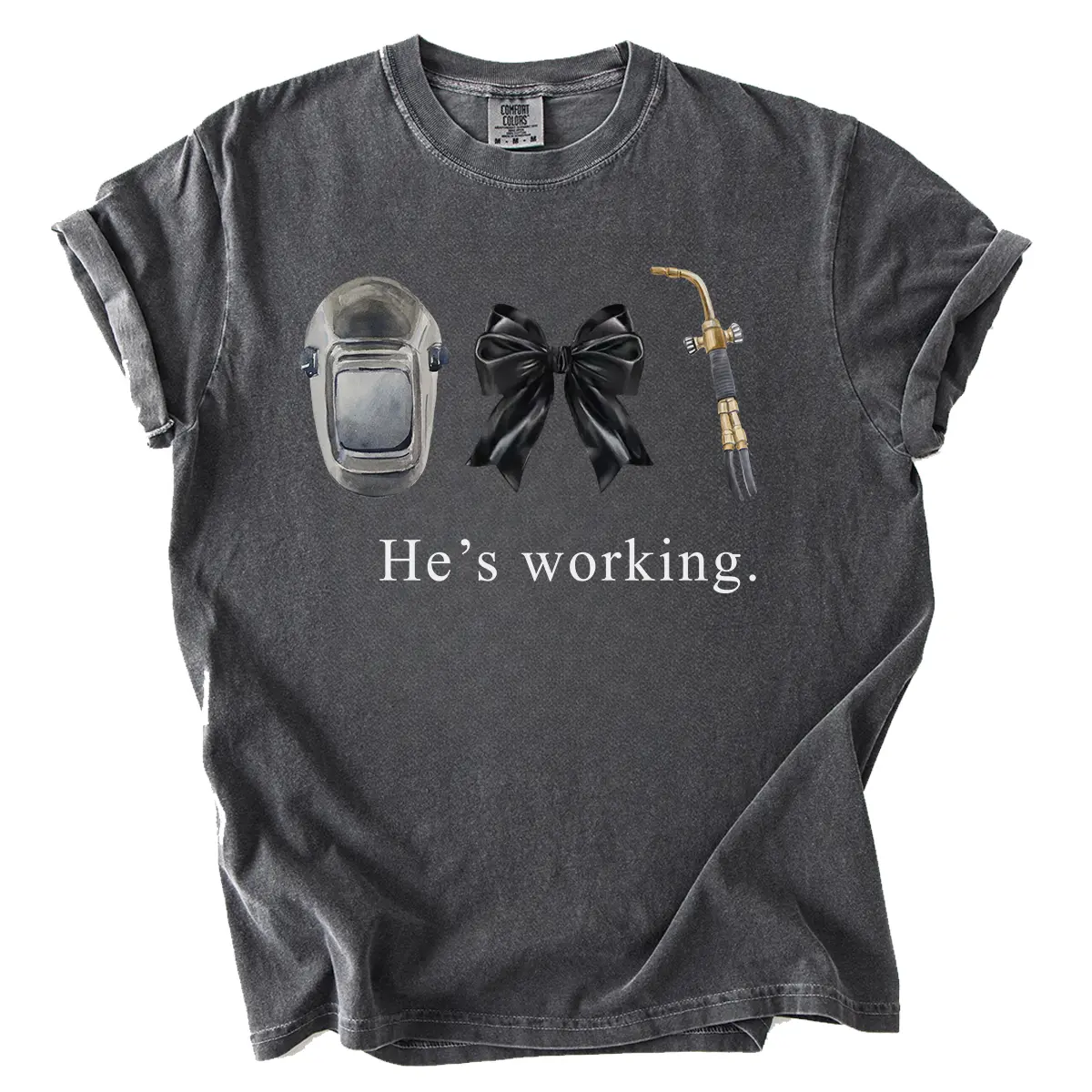 Blue Collar Welder Wife He's Working T-Shirt, Welding Gf Gift for Her