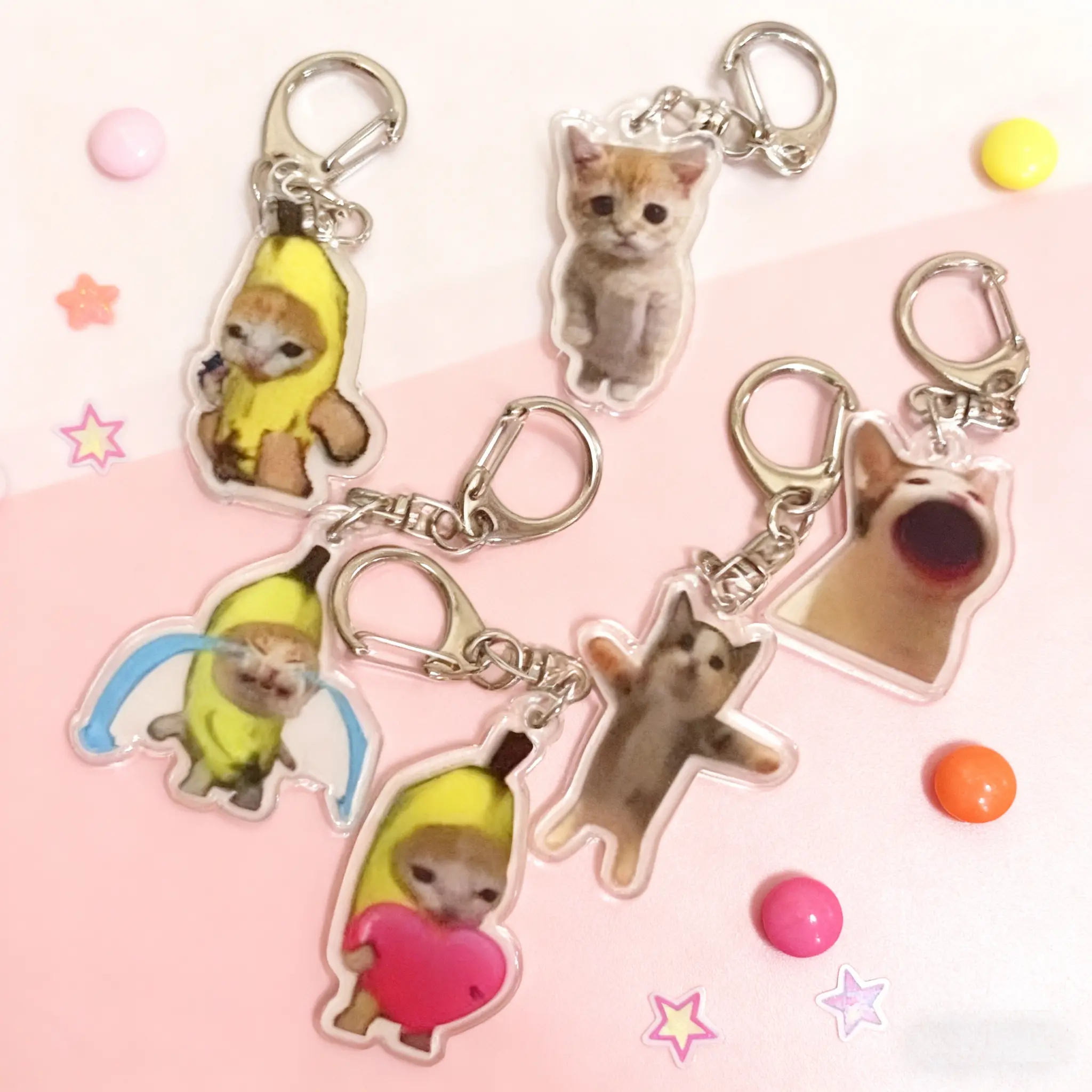 Cartoon Cat Design Keychain, Unisex Acrylic Key Ring with Chain, Perfect for Bags, Cars, Office Keys, Creative Gift for Friends, Christmas Present, Trendy Cute Aesthetic Keychain, Keychain Kawaii, Keychain Decor, Cute Keychains