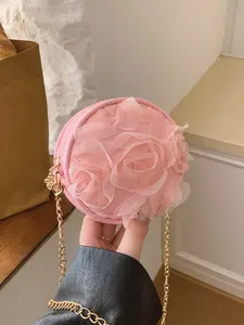 Ladies' high-end floral decorated mini round bag, fashionable and casual easy-to-match chain single shoulder decorative small bag