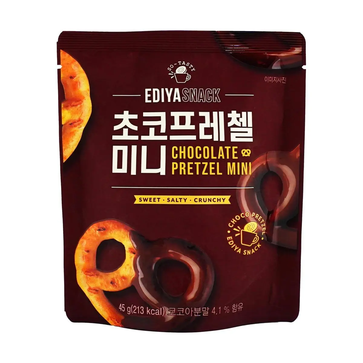 EDIYA Mini Chocolate Pretzel Snacks 45g - Korean Cafe Style Sweet & Salty Crispy Bites