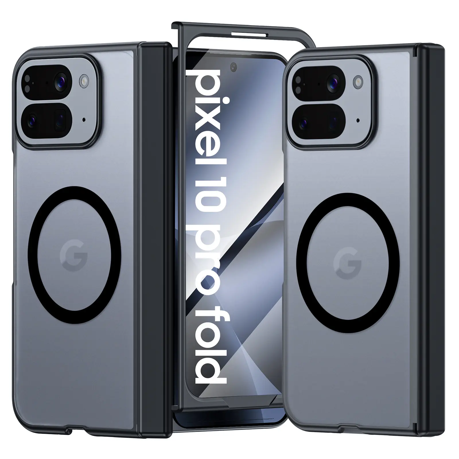 SHANTIANBAIJU Magnetic Ring Phone Case for Google Pixel 10 Pro Fold with Wireless Charging Compatibility Protective Cover New Hinge Design Semi Transparent Matte Anti Fingerprint Sturdy Screen Protector and Hinge Cover