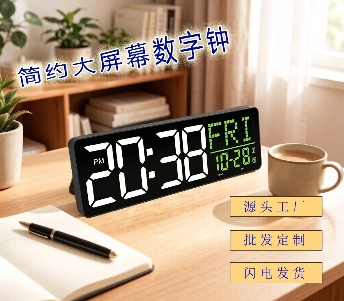 LED Digital Clock with 8 Business Alarms, Auto-Dimming Light, Adjustable Large Digits, Home Decor, Birthday Gift