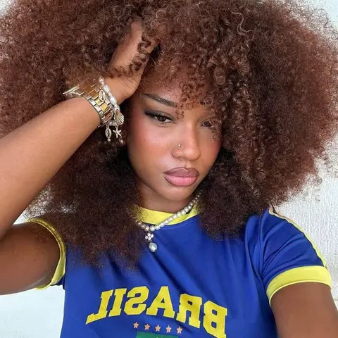 SummerVibes Women's 16-Inch Short Afro Kinky Curly Coily Pre Styled Glueless Synthetic Full Machine Wig With Bangs, Adjustable Straps, Reusable, Natural State, Fit for Weddings, Disco Parties, Standard Cap Size