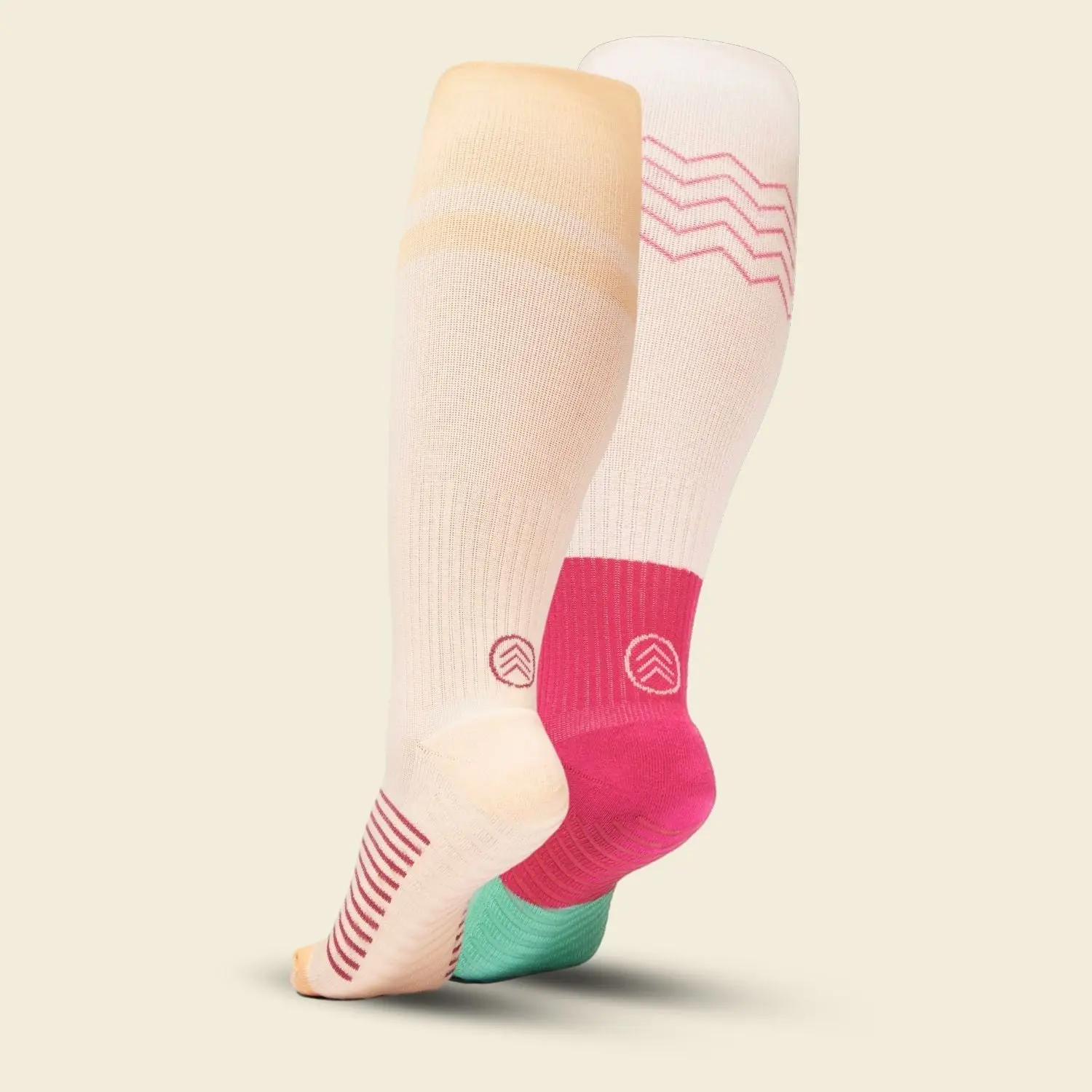 Women's Compression Grip Socks 2-Pack, Mix Orange Cream Pink Green